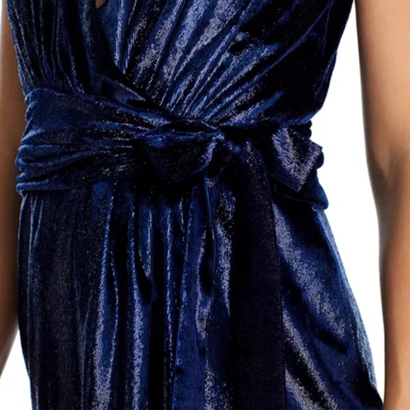 HALSTON LENNOX SLEEVELESS SHIMMER VELVET MINI DRESS IN BLUE NWOT - Picture 9 of 10